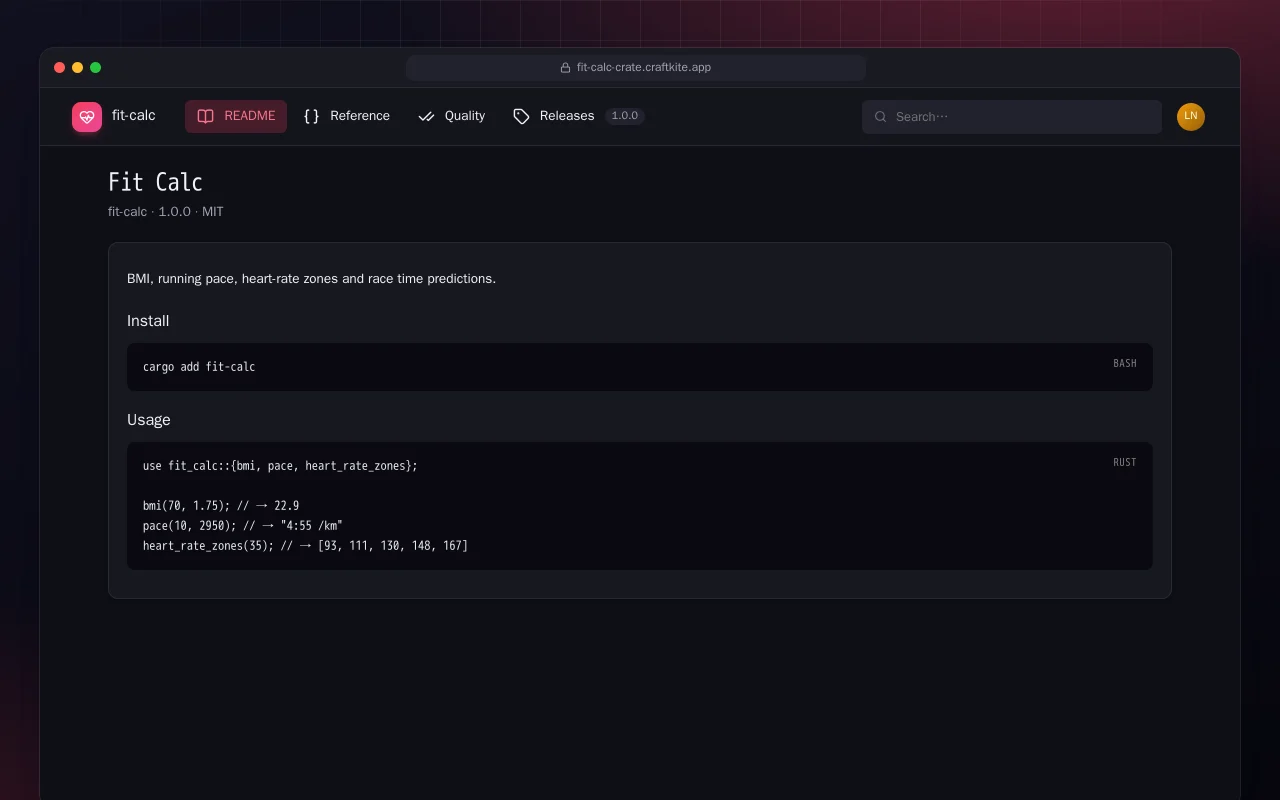 Fit Calc (Rust): the Fit Calc screen
