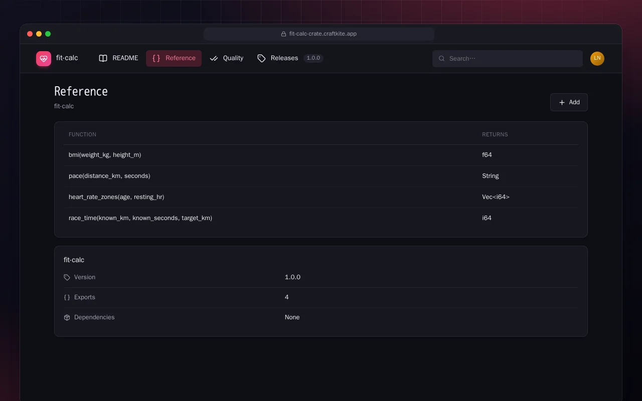 Fit Calc (Rust): the Reference screen