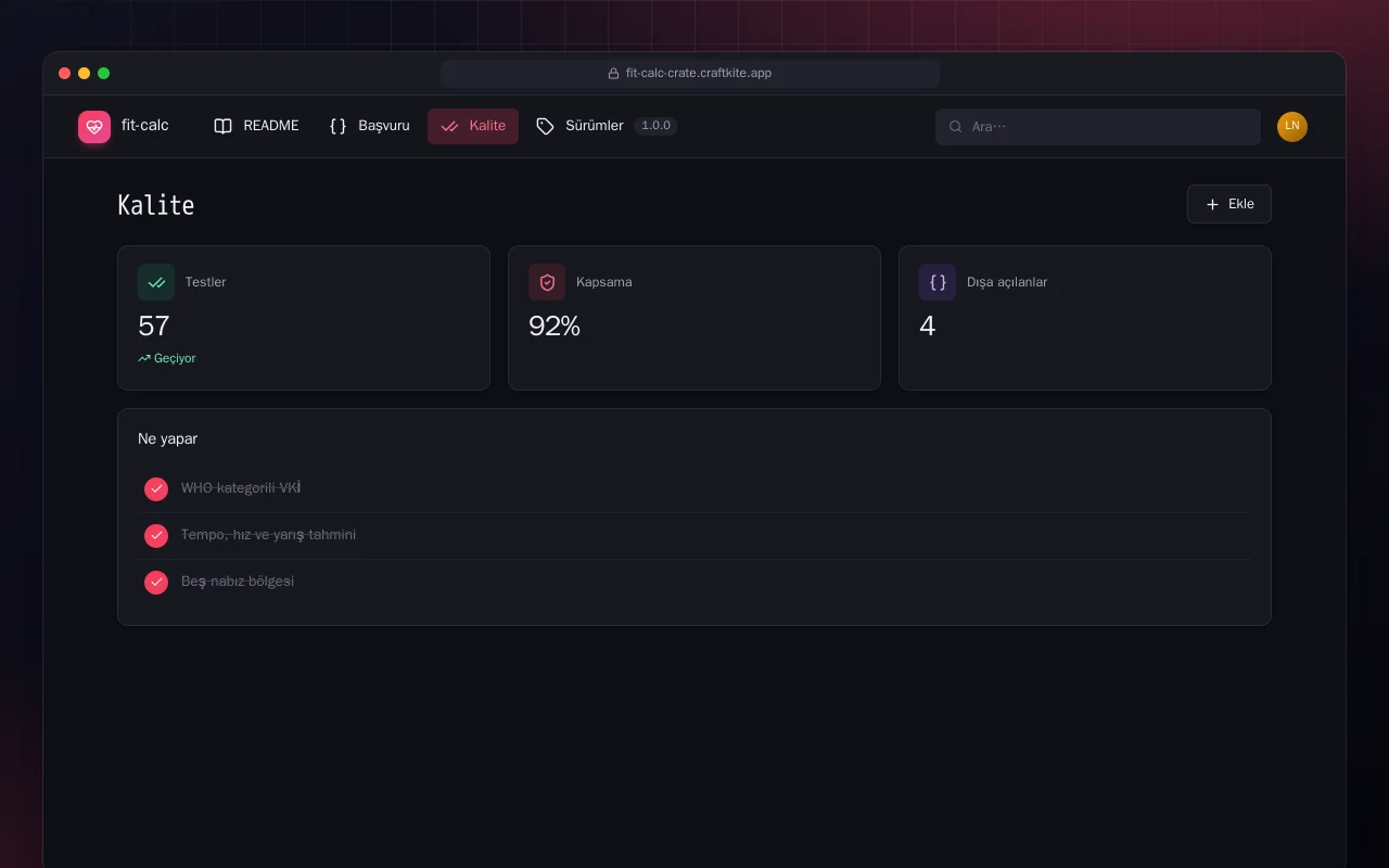 Fit Calc (Rust): Kalite ekranı