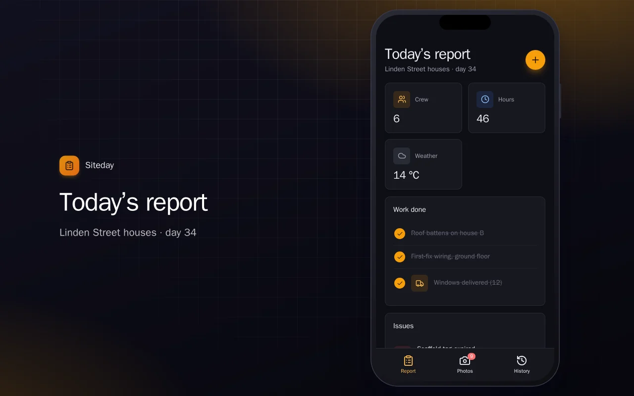 Job site daily report: the Today’s report screen