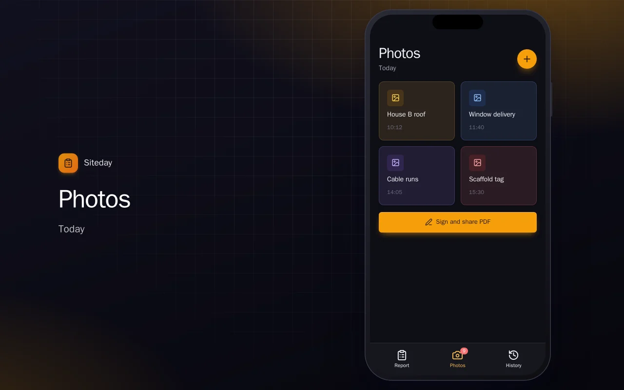 Job site daily report: the Photos screen