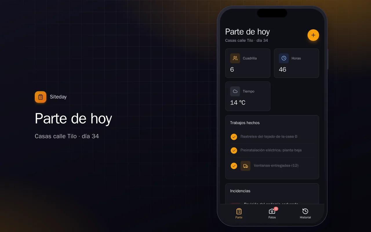 Parte diario de obra: la pantalla Parte de hoy