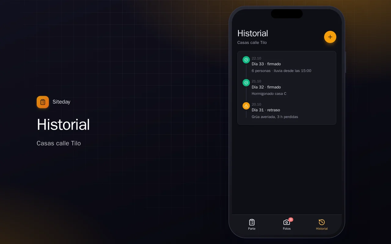 Parte diario de obra: la pantalla Historial