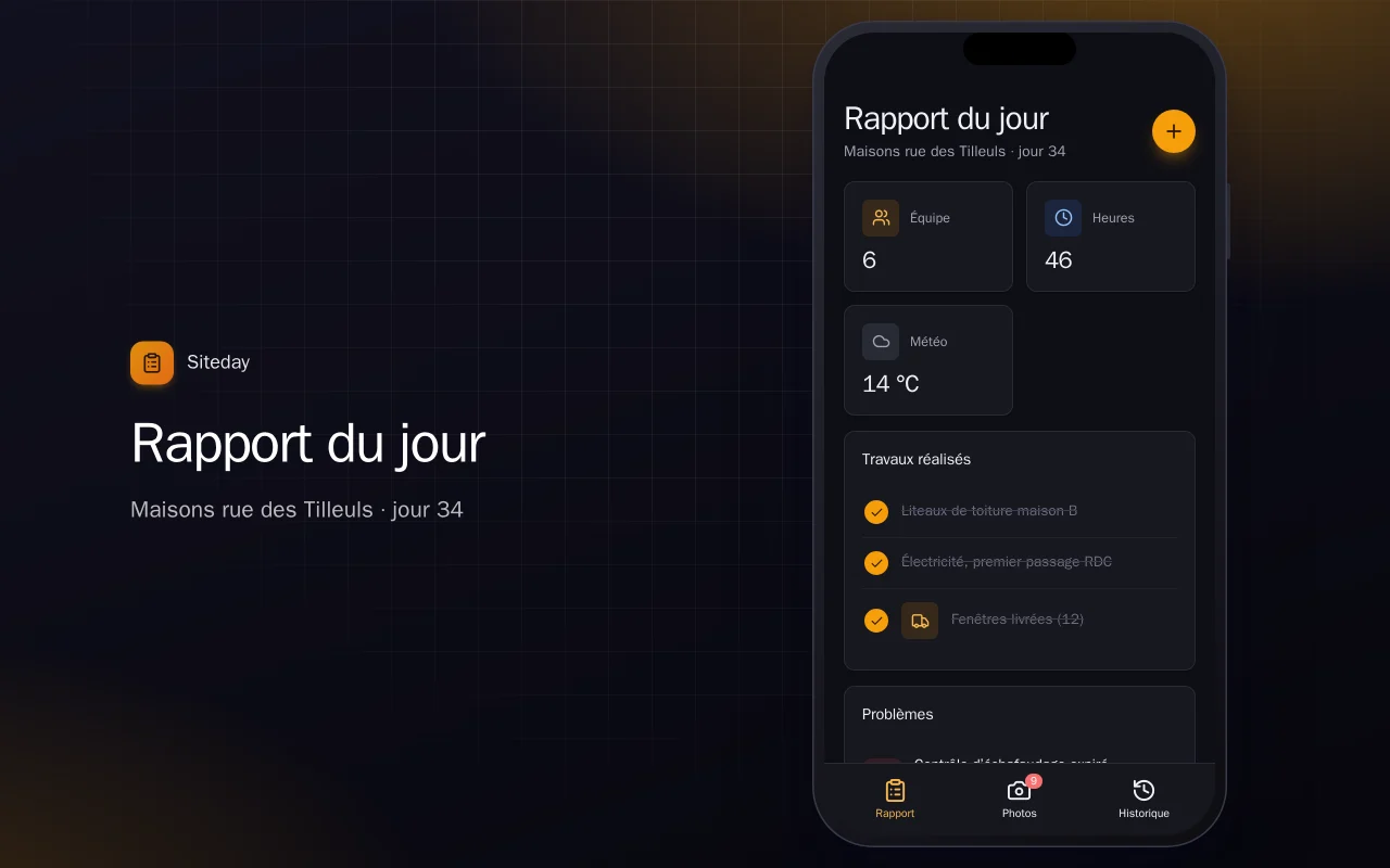 Rapport journalier de chantier : l’écran Rapport du jour