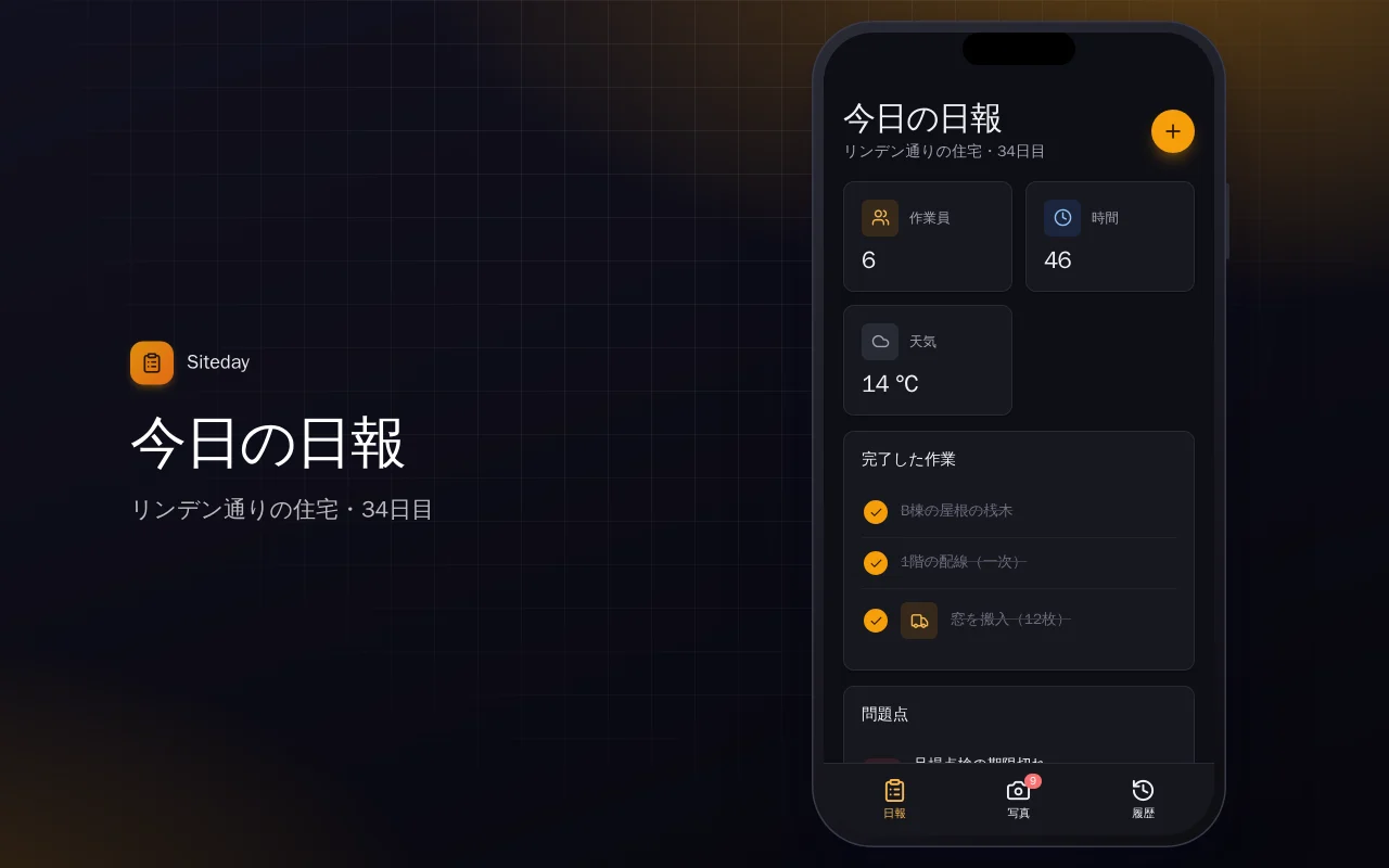 現場日報：今日の日報画面