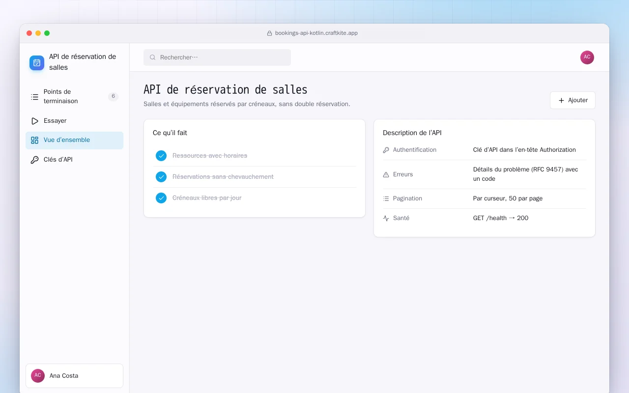 API de réservation de salles (Kotlin + Spring Boot) : l’écran API de réservation de salles