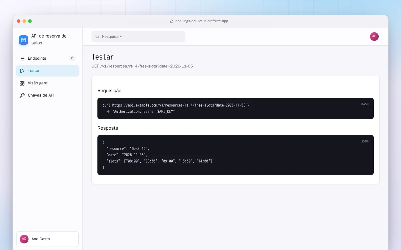 API de reserva de salas (Kotlin + Spring Boot): a tela Testar