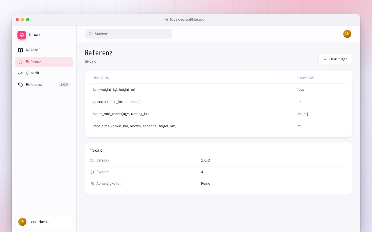 Fit Calc (Python): der Bildschirm „Referenz“