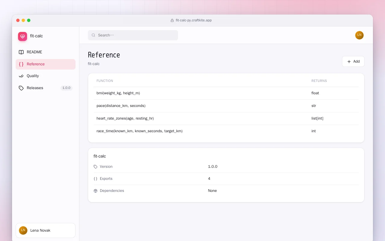 Fit Calc (Python): the Reference screen