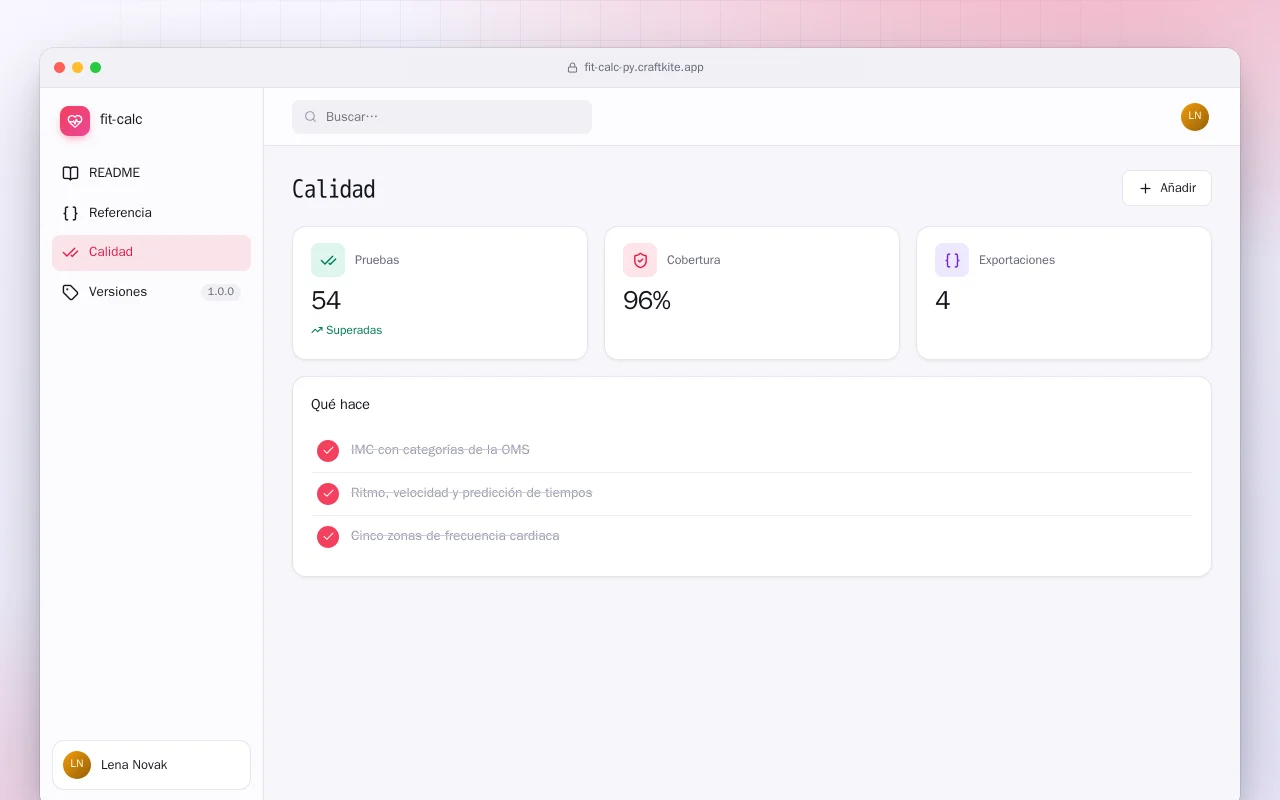 Fit Calc (Python): la pantalla Calidad