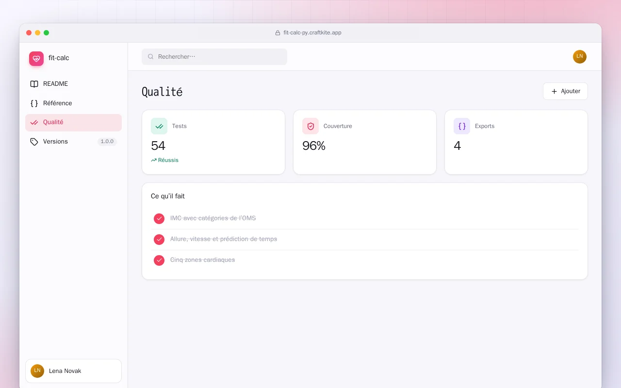 Fit Calc (Python) : l’écran Qualité