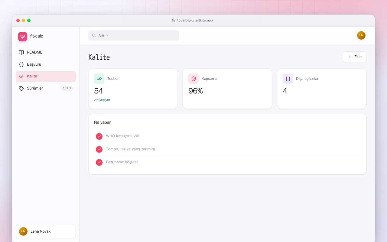 Fit Calc (Python): Kalite ekranı