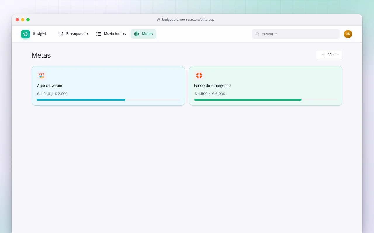 Planificador de presupuesto (React): la pantalla Metas