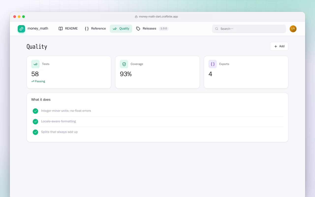 Money Math (Dart): the Quality screen