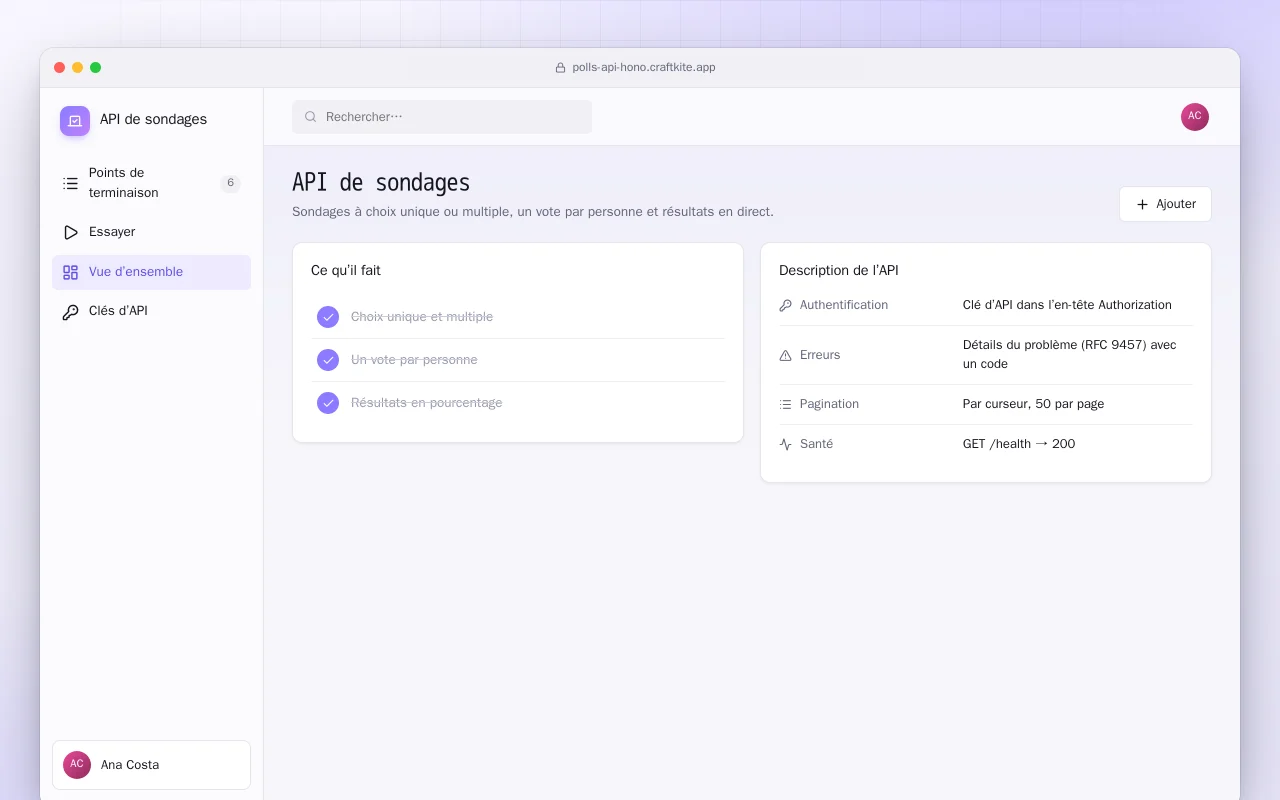 API de sondages : l’écran API de sondages