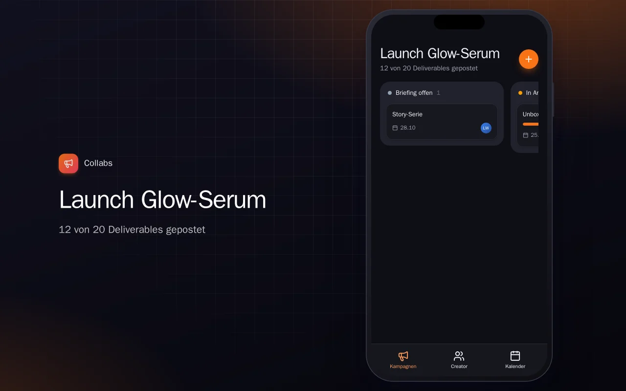 Influencer-Kampagnen-Tracker: der Bildschirm „Launch Glow-Serum“
