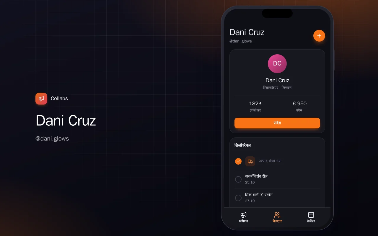 इन्फ़्लुएंसर अभियान ट्रैकर: Dani Cruz स्क्रीन
