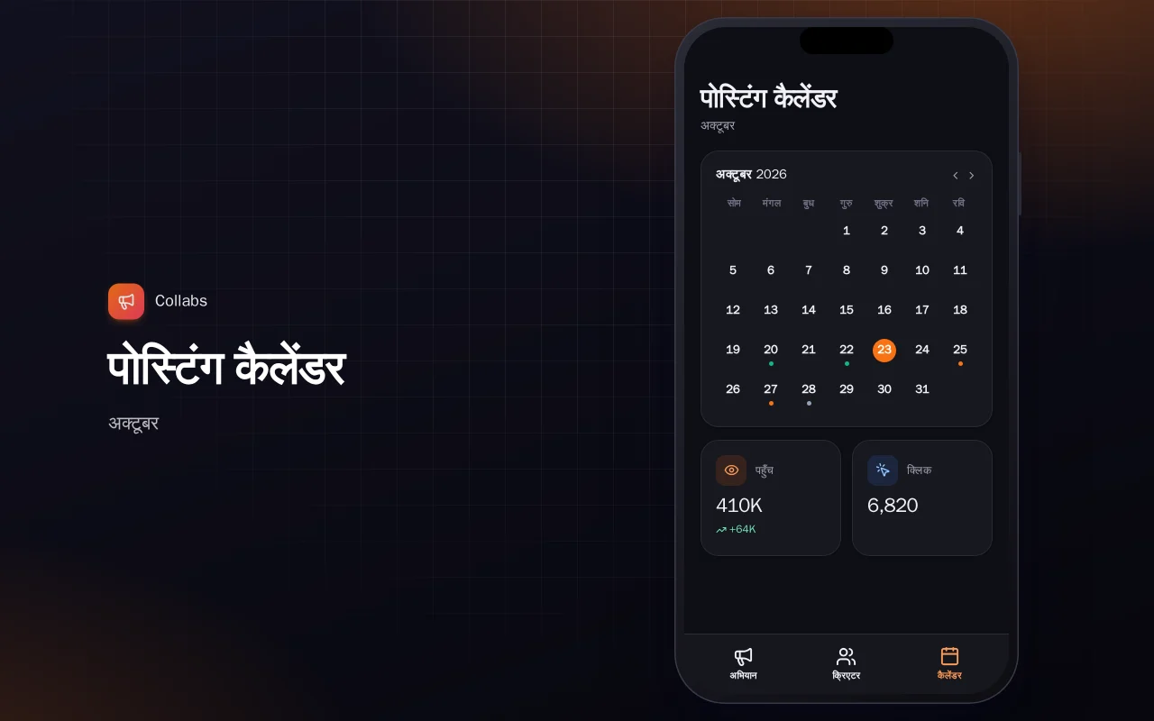 इन्फ़्लुएंसर अभियान ट्रैकर: पोस्टिंग कैलेंडर स्क्रीन