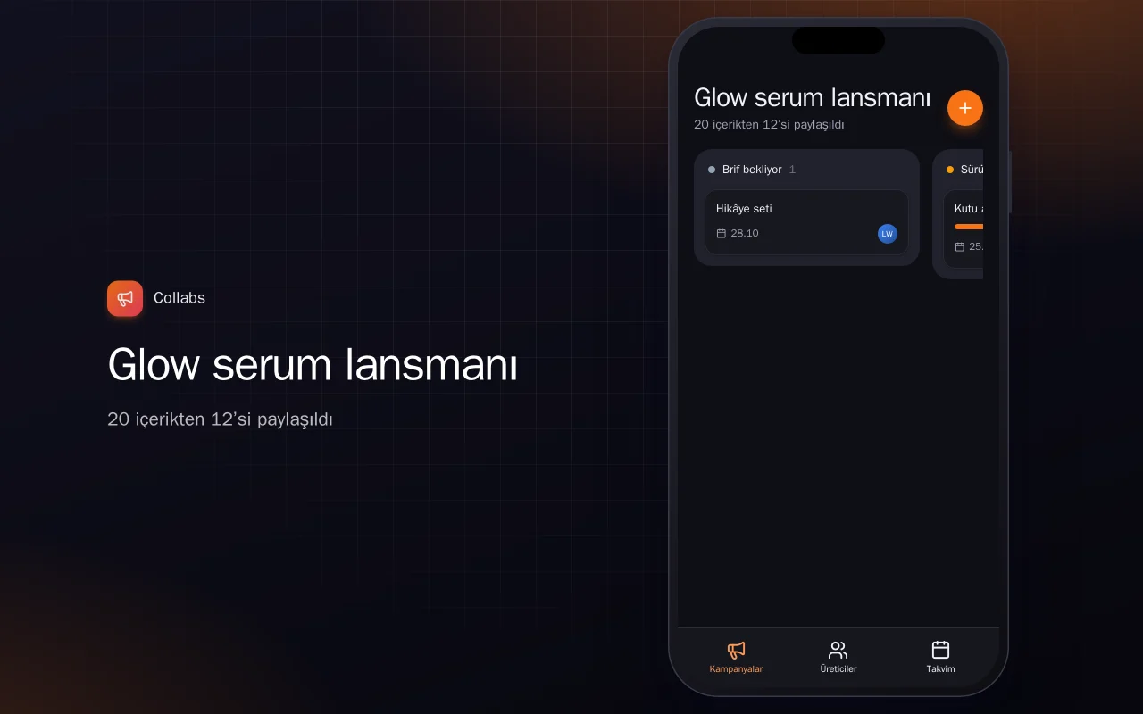 Influencer kampanya takibi: Glow serum lansmanı ekranı