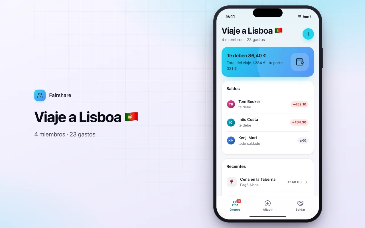 Dividir gastos con amigos: la pantalla Viaje a Lisboa 🇵🇹