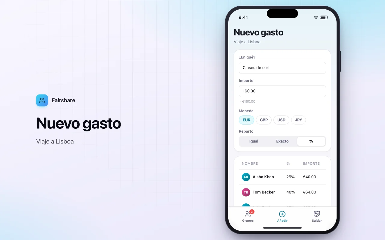 Dividir gastos con amigos: la pantalla Nuevo gasto