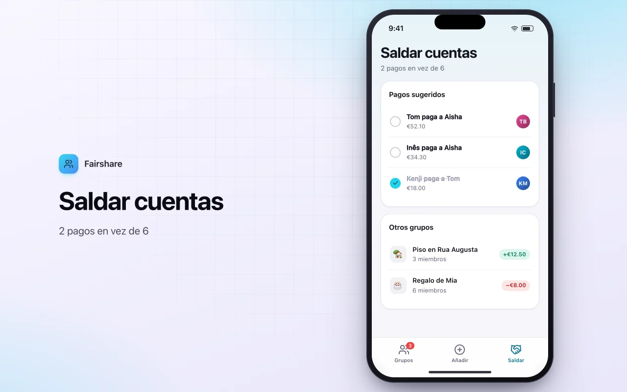 Dividir gastos con amigos: la pantalla Saldar cuentas