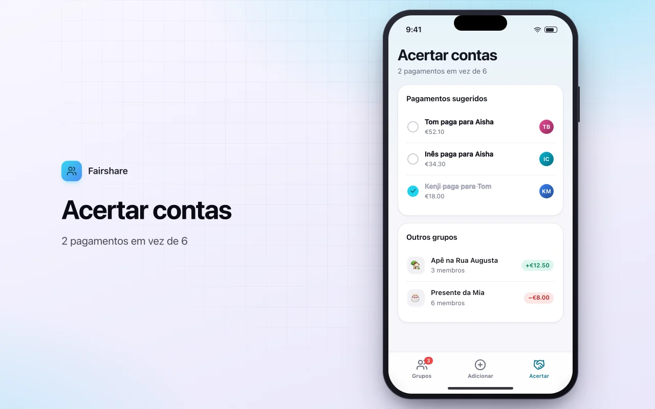 Divida contas com amigos: a tela Acertar contas