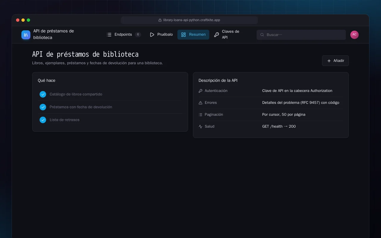API de préstamos de biblioteca (Python): la pantalla API de préstamos de biblioteca