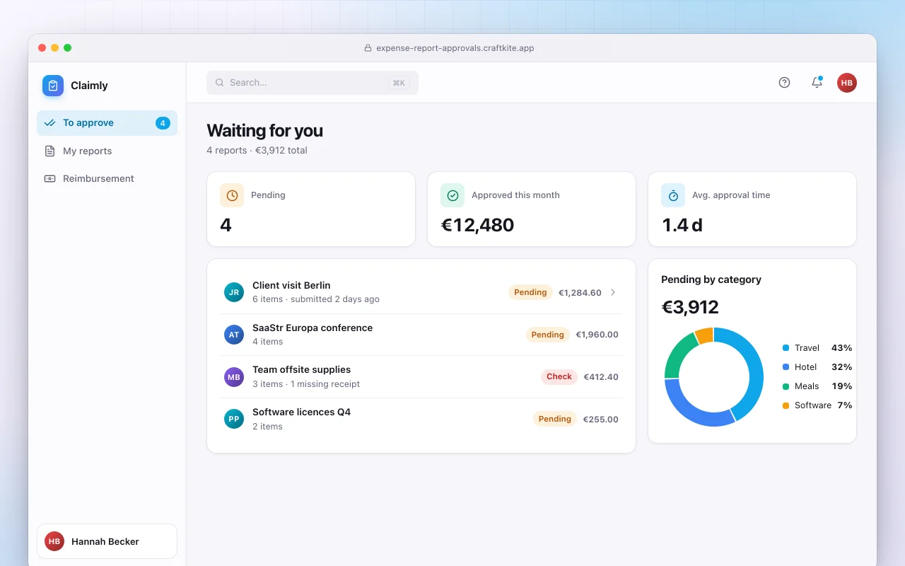 Expense reports and approvals: the Waiting for you screen