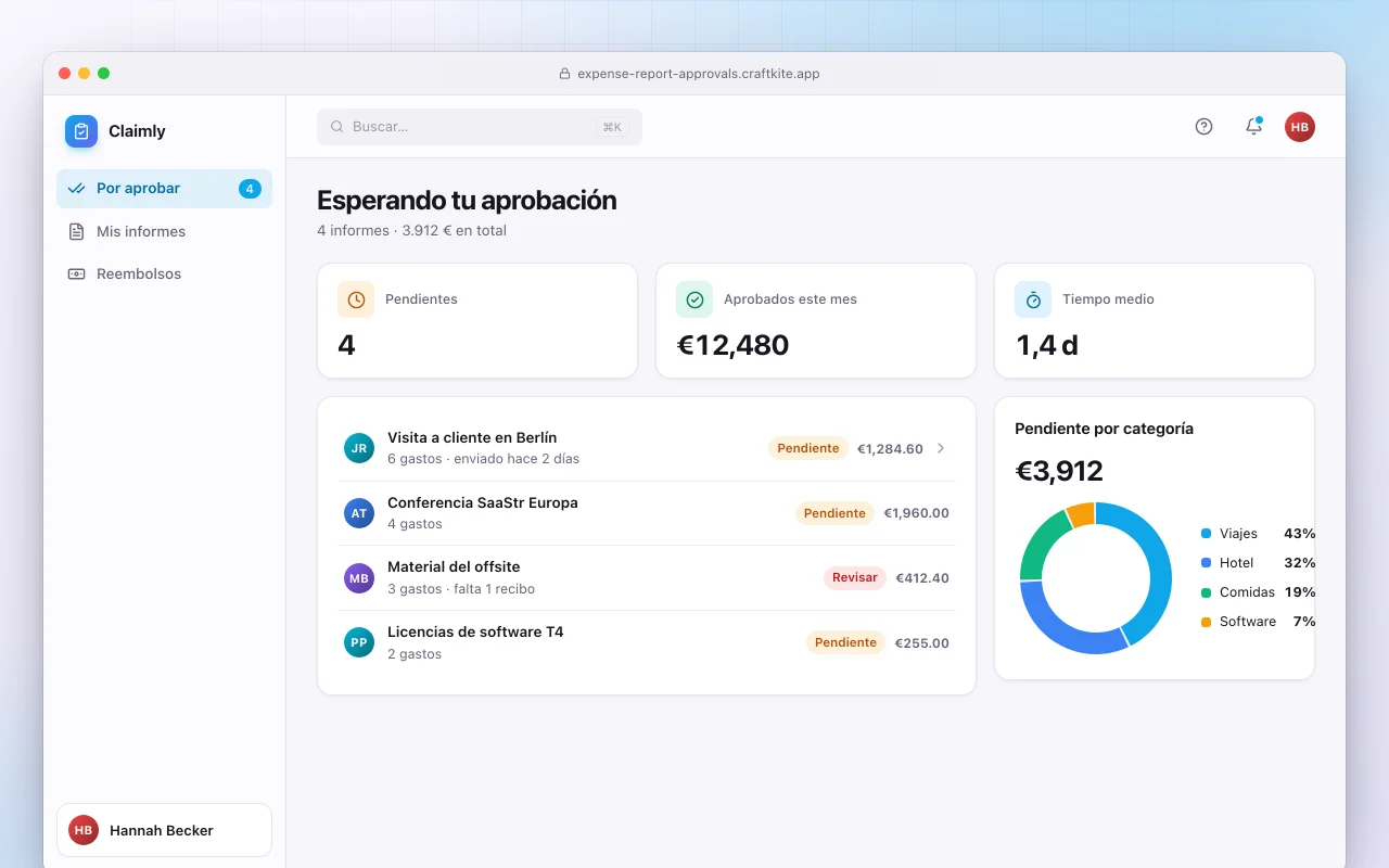 Informes de gastos y aprobaciones: la pantalla Esperando tu aprobación