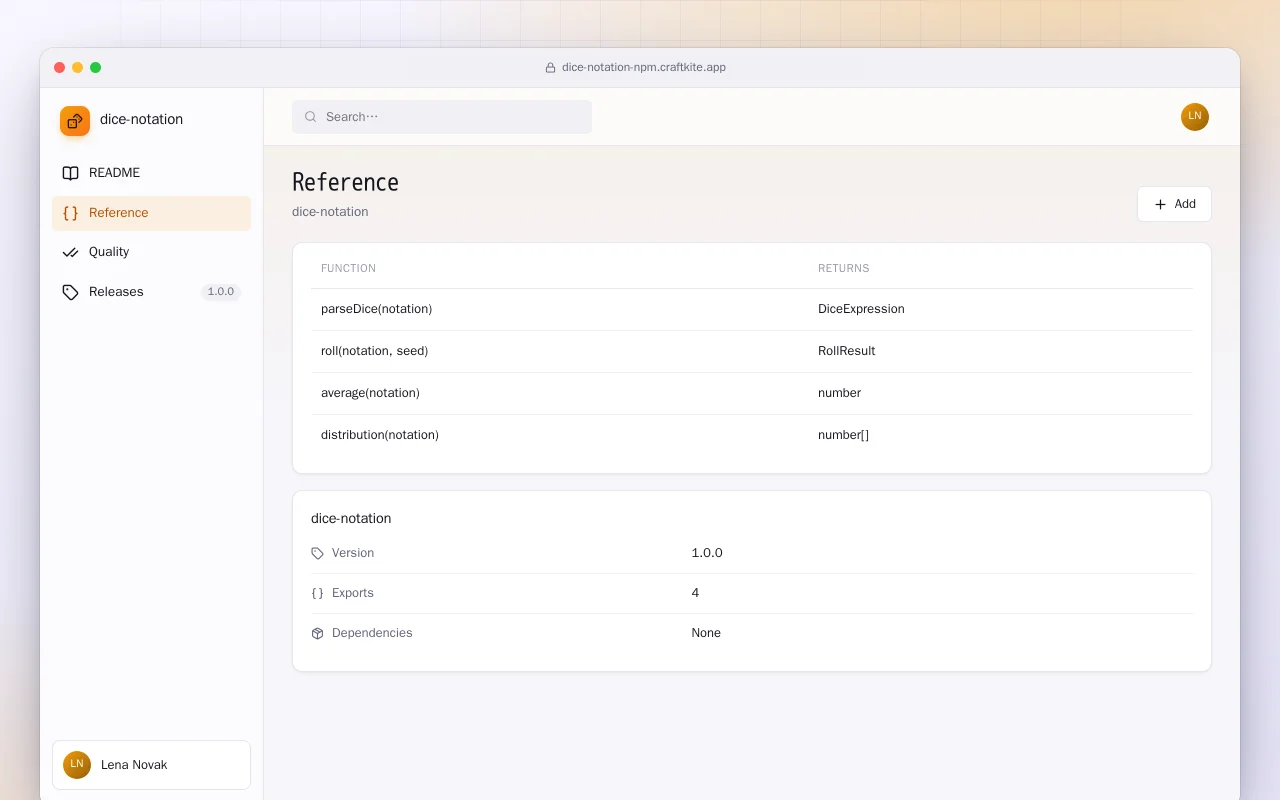 Dice Notation (TypeScript): the Reference screen