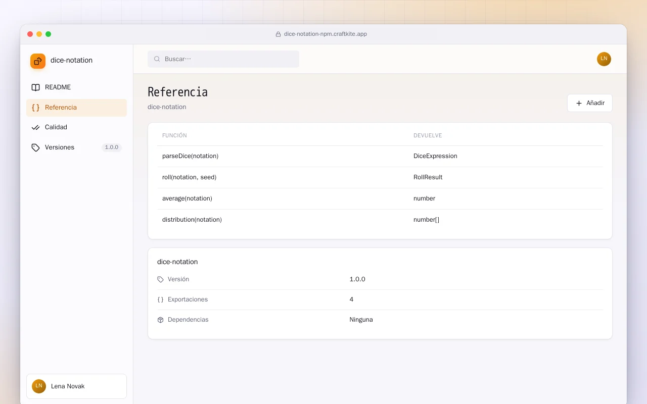Notación de dados (TypeScript): la pantalla Referencia