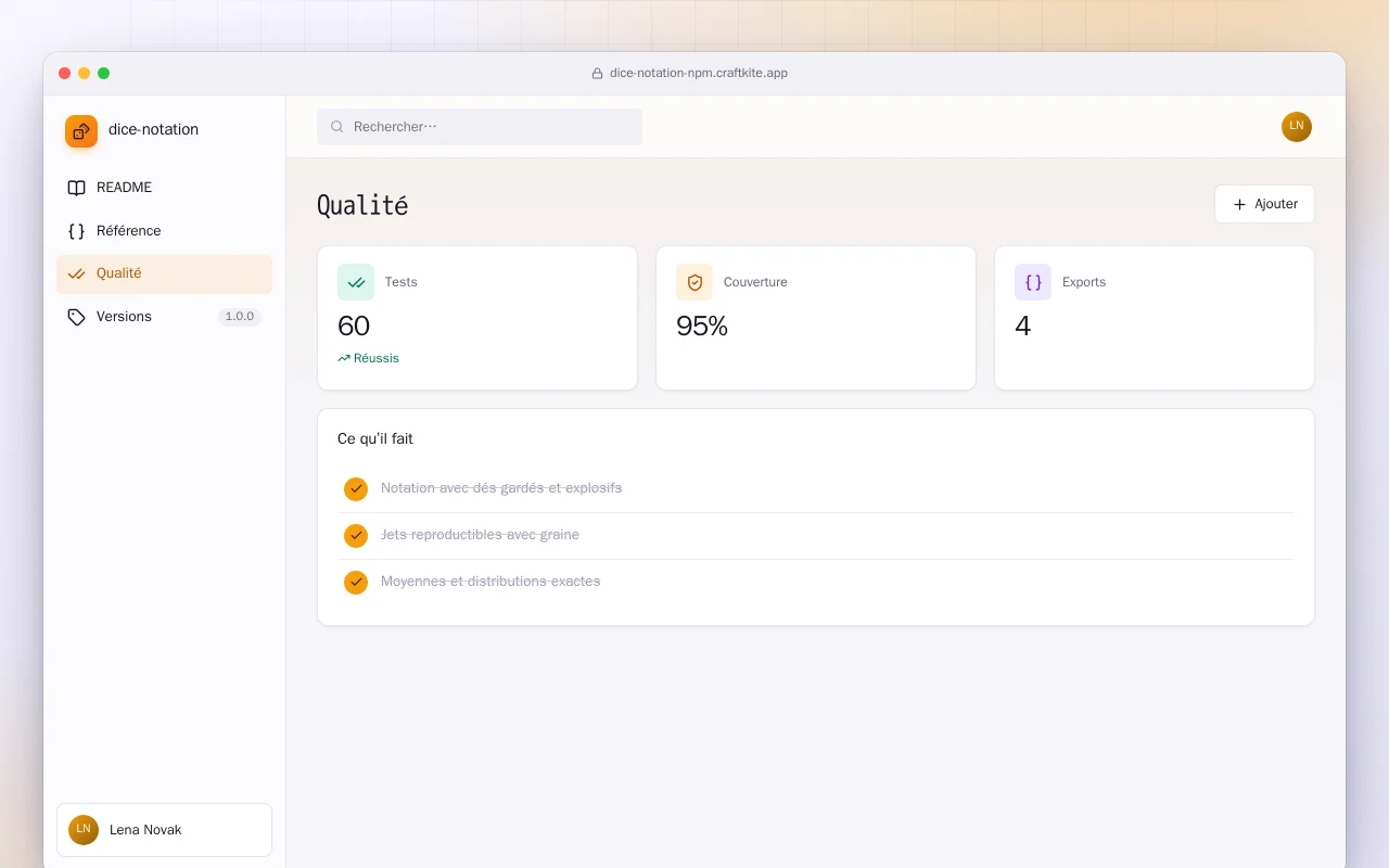 Notation de dés (TypeScript) : l’écran Qualité