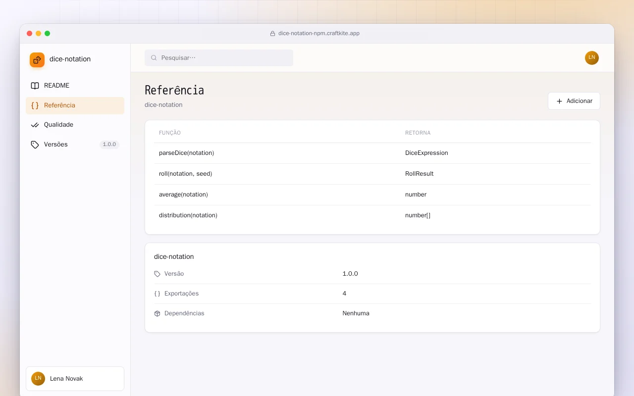 Notação de dados (TypeScript): a tela Referência