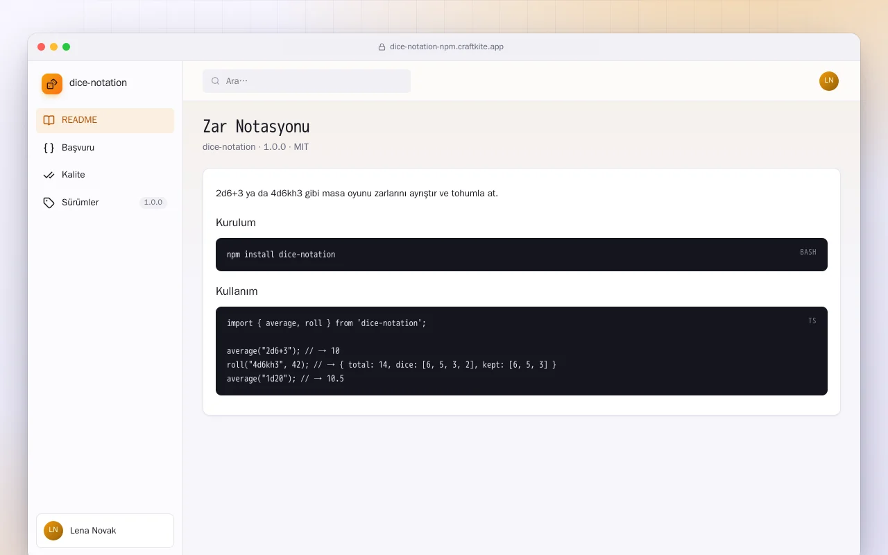 Zar Notasyonu (TypeScript): Zar Notasyonu ekranı
