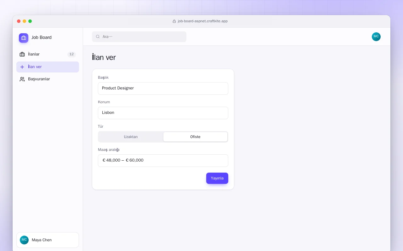 İş İlanları (ASP.NET Core): İlan ver ekranı