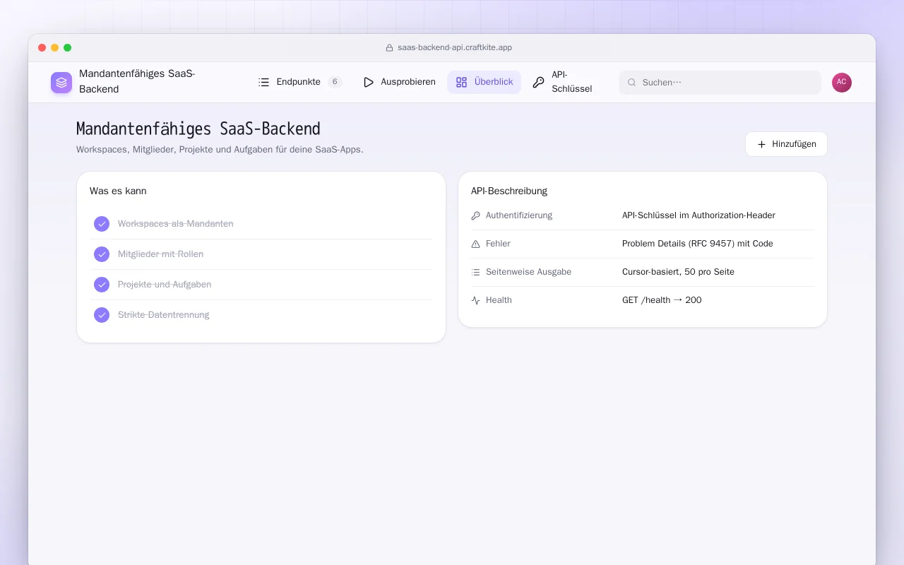 Mandantenfähiges SaaS-Backend: der Bildschirm „Mandantenfähiges SaaS-Backend“