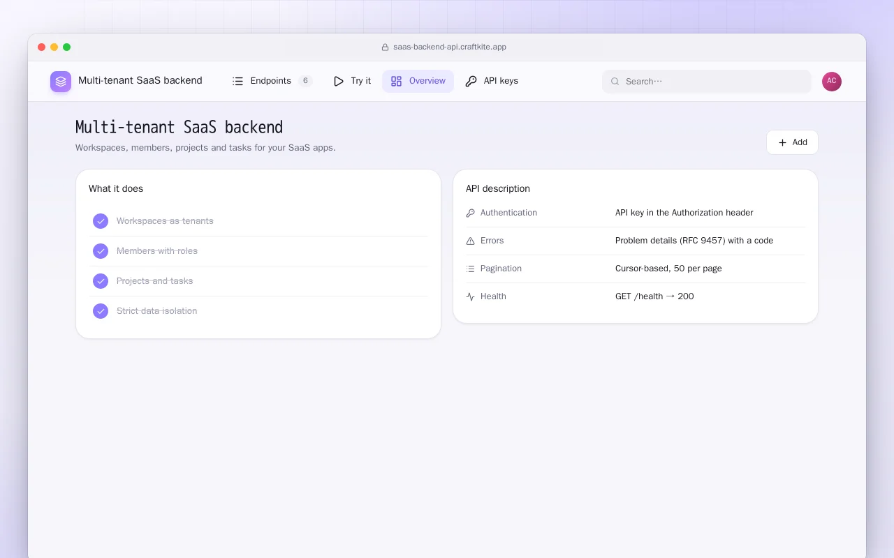 Multi-tenant SaaS backend: the Multi-tenant SaaS backend screen