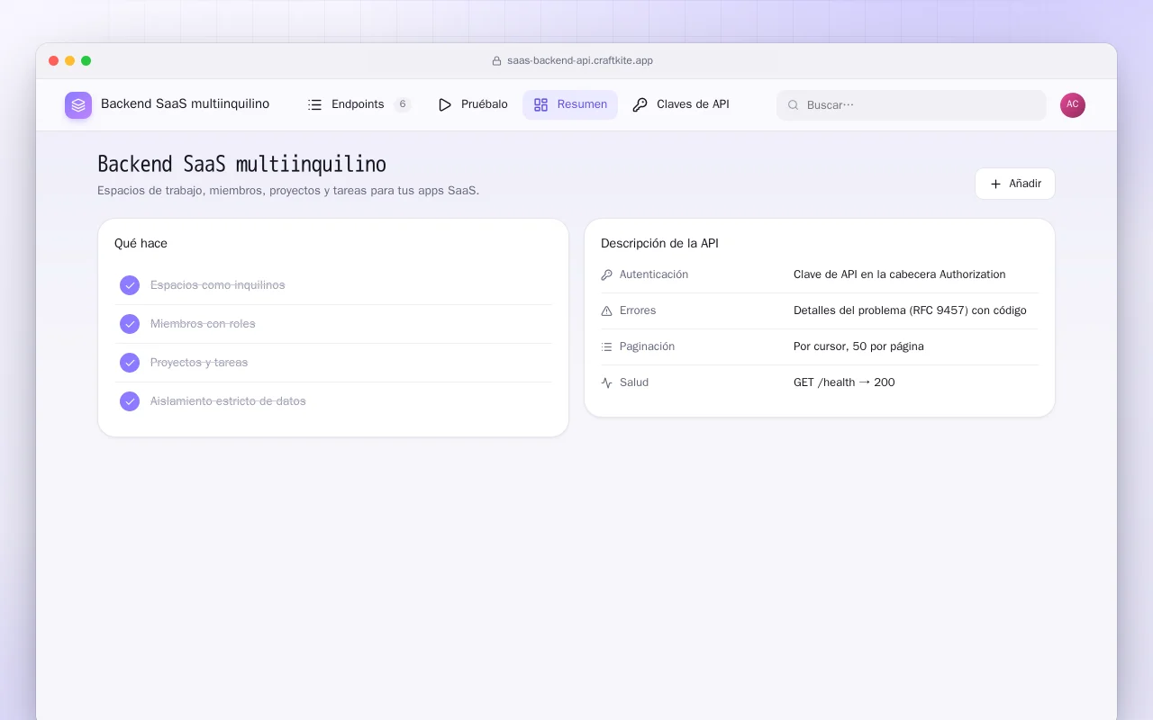 Backend SaaS multiinquilino: la pantalla Backend SaaS multiinquilino