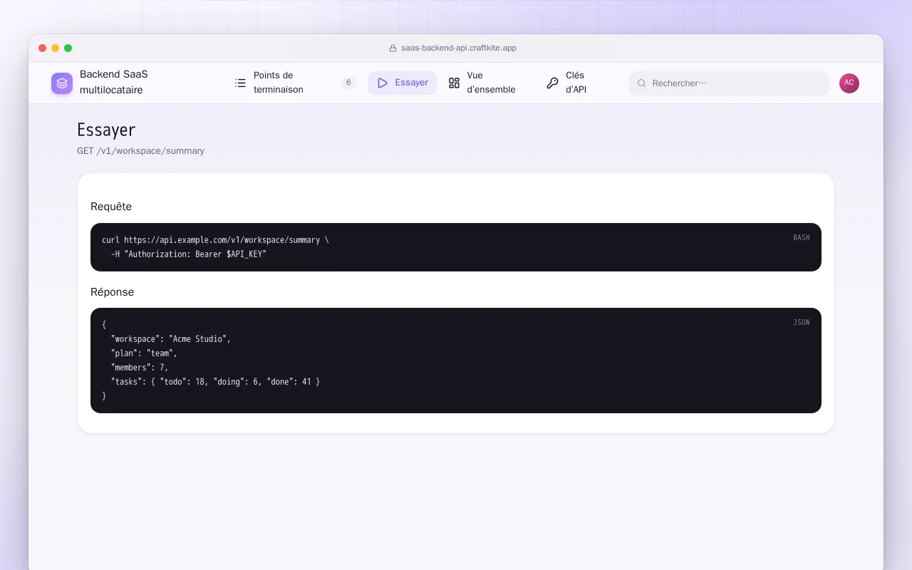 Backend SaaS multilocataire : l’écran Essayer