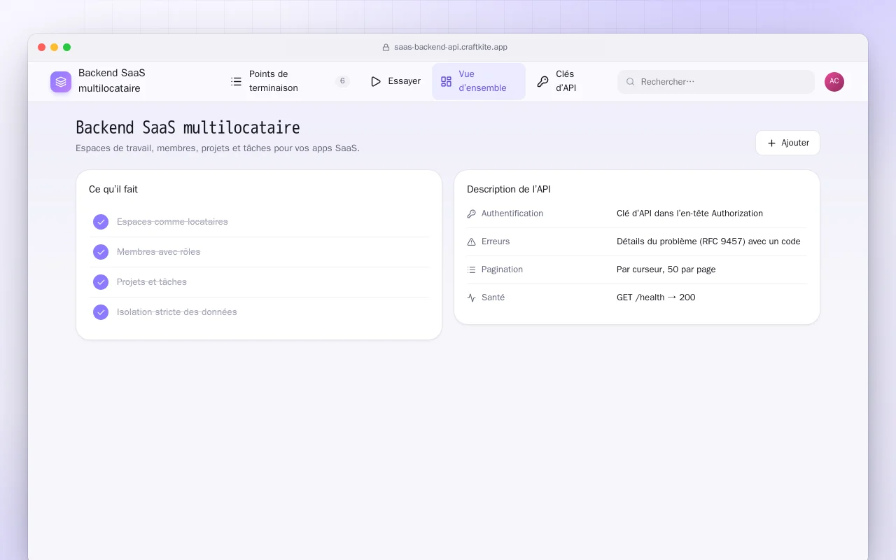 Backend SaaS multilocataire : l’écran Backend SaaS multilocataire