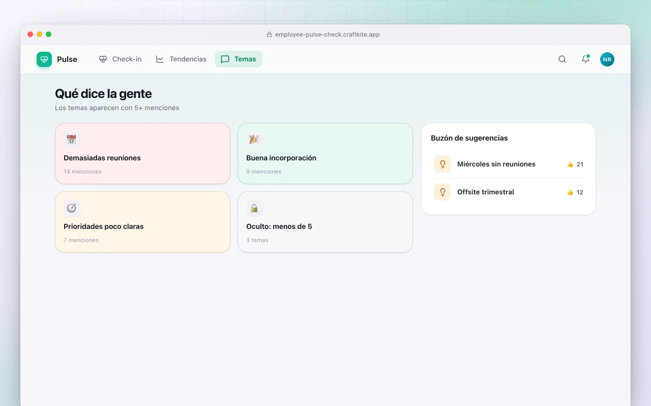 Encuesta de pulso para empleados: la pantalla Qué dice la gente