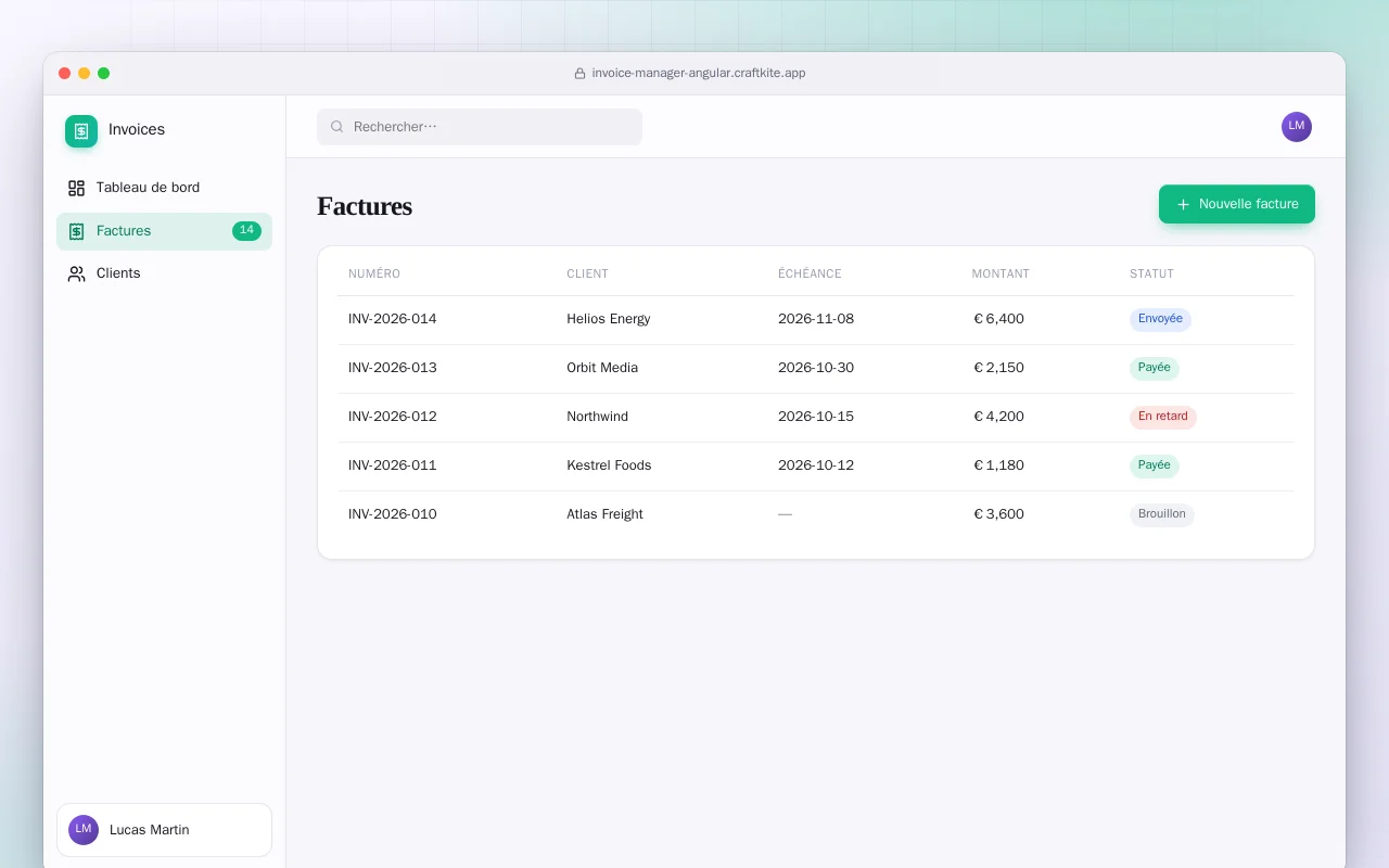 Gestion des factures (Angular) : l’écran Factures