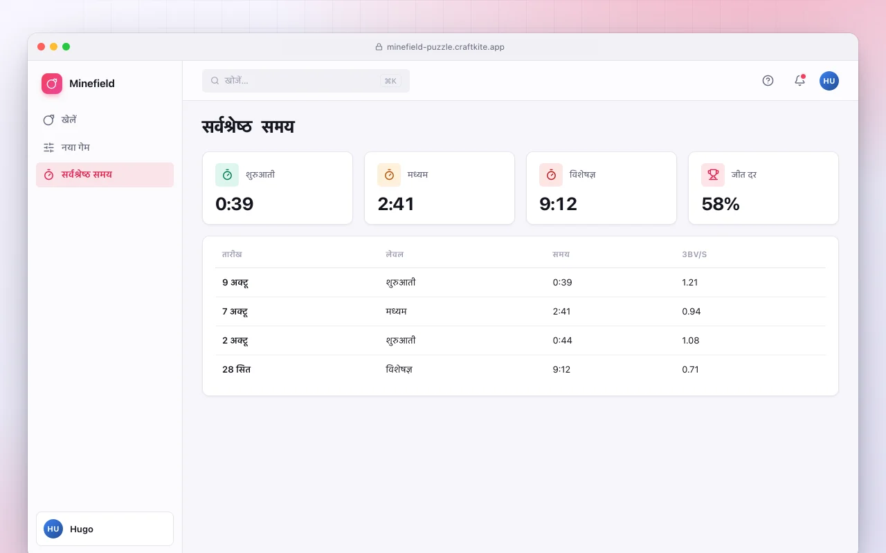 माइनफ़ील्ड पहेली: सर्वश्रेष्ठ समय स्क्रीन