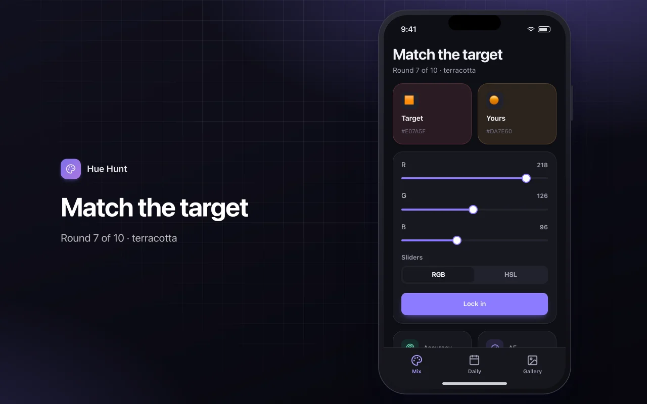Colour mix match: the Match the target screen