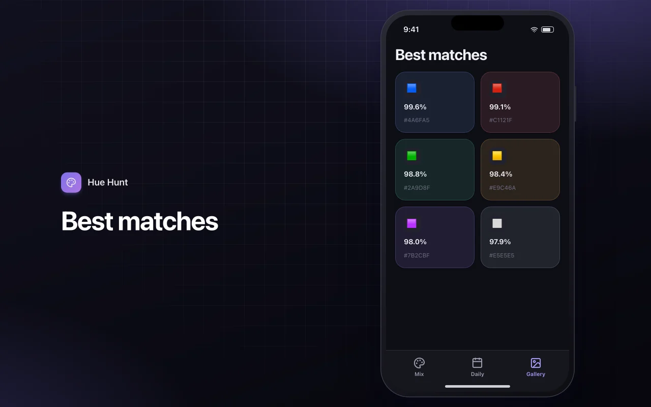 Colour mix match: the Best matches screen