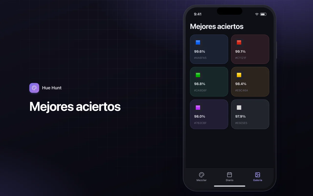 Mezcla y empareja colores: la pantalla Mejores aciertos