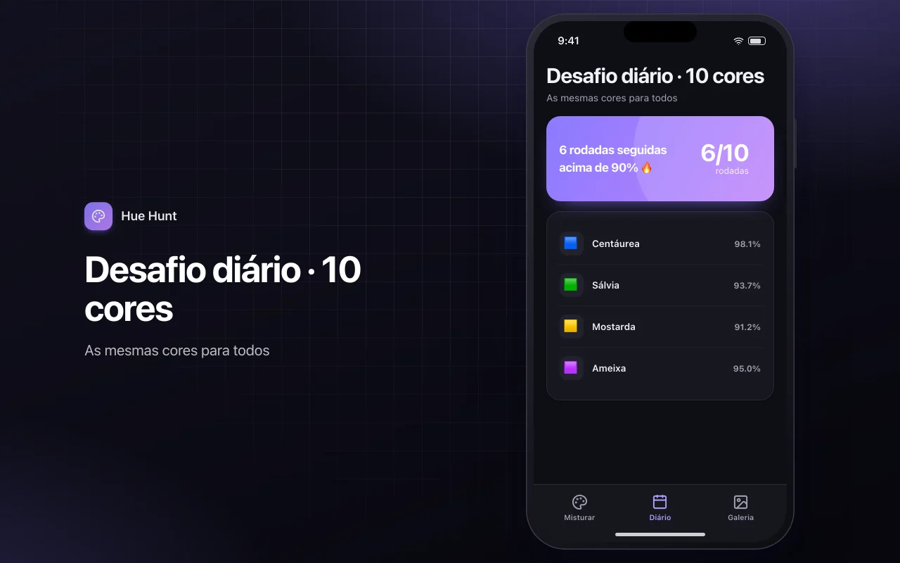 Combinação de cores: a tela Desafio diário · 10 cores