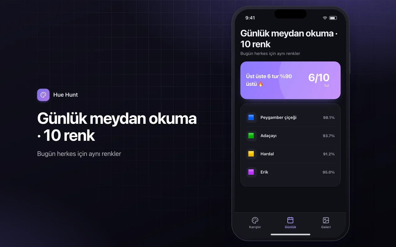 Renk karıştırma eşleştirme: Günlük meydan okuma · 10 renk ekranı