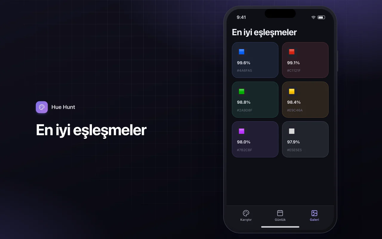 Renk karıştırma eşleştirme: En iyi eşleşmeler ekranı